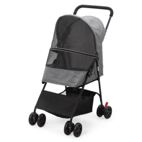 Foldable Pet Stroller, Small Dog Cat Stroller With Storage Basket For Small Puppies, Gray And Black (Option: As Picture)